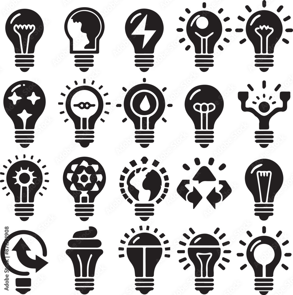 Silhouette of light bulb icon set Silhouette of light bulb icon set