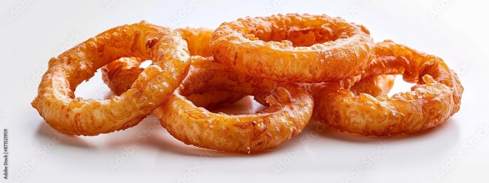  A stack of doughnuts, golden brown and fried, rests atop a pristine white table Nearby, an identical stack waits in reserve