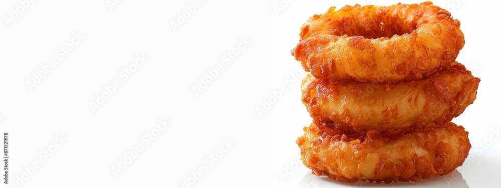 Three doughnuts stacked on a white table, nestled against a nearby white wall Three doughnuts stacked on a white table, nestled against a nearby white wall