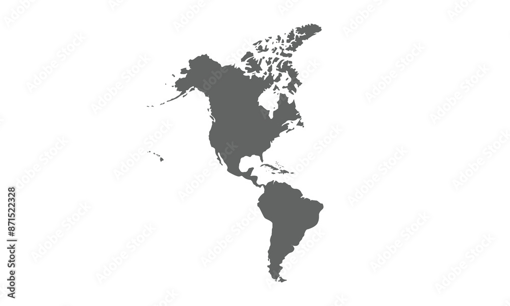 North and South America map isolated on white background. for website