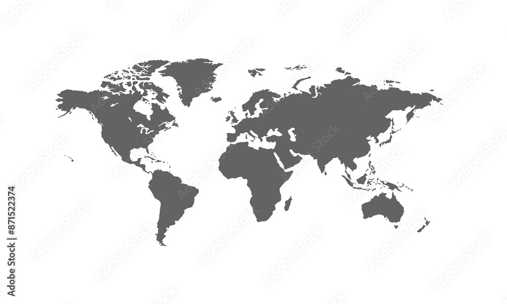 Fototapeta premium World map isolated on white background. for website layouts, background, education, precise, customizable, Travel worldwide, map silhouette backdrop, earth geography, political, reports.