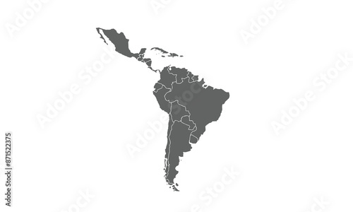 Latin America isolated on white background. for website layouts, reports, annual infographics, world,travel around the world, map silhouette backdrop.