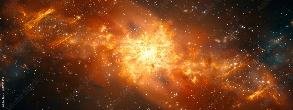 Fototapeta premium A tight shot of a colossal yellow-orange star centered against a backdrop of radiant yellow and orange stars in space