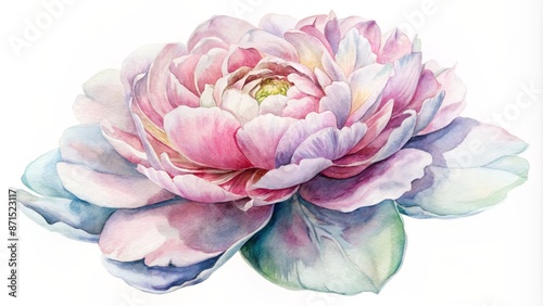Create an isolated on white background illustration showcasing the lush petals of a peony opening to embrace the warmth of the sun.