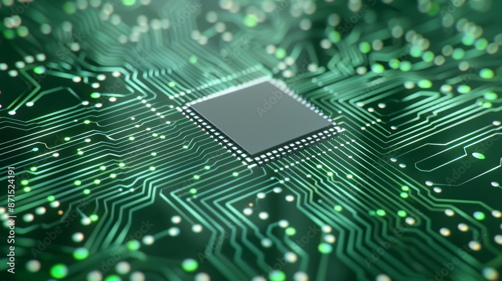 Computer circuit board symbolizes green computing principles ethics and corporate social responsibility, Concept Green Computing Computer circuit board symbolizes green computing principles ethics and corporate social responsibility, Concept Green Computing