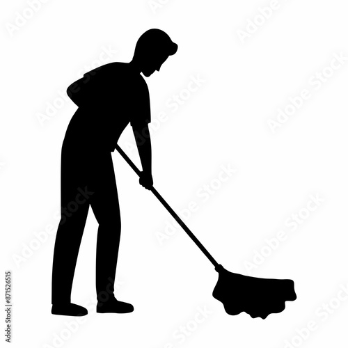 silhouette of a person sweeping or mopping