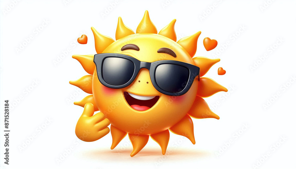 Cartoon sun with sunglasses emoji on white background Cartoon sun with sunglasses emoji on white background