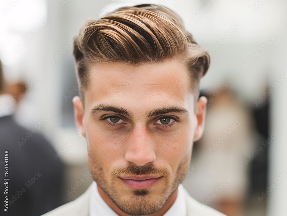A man with a classic side part hairstyle, looking sharp A man with a classic side part hairstyle, looking sharp