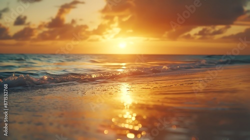 Beautiful sunrise on the beach with sea pebbles. Nature background