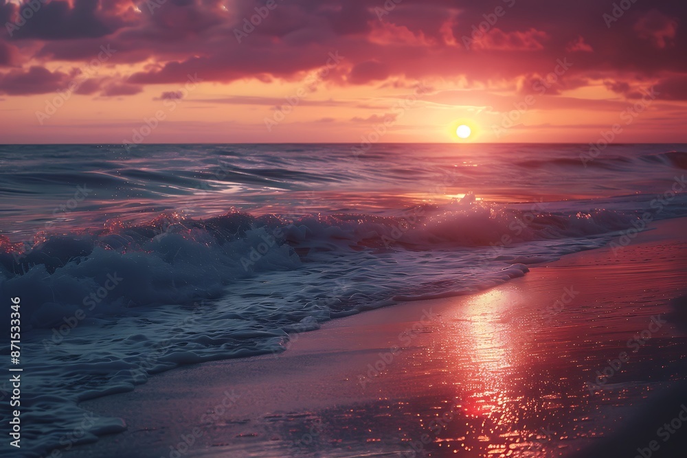 Naklejka premium Beautiful sunset on the beach with sea pebbles. Nature background