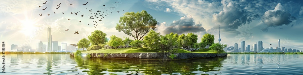 Fototapeta premium Conceptualized environmental protection and sustainable development ESG. 3D computer graphics rendering.