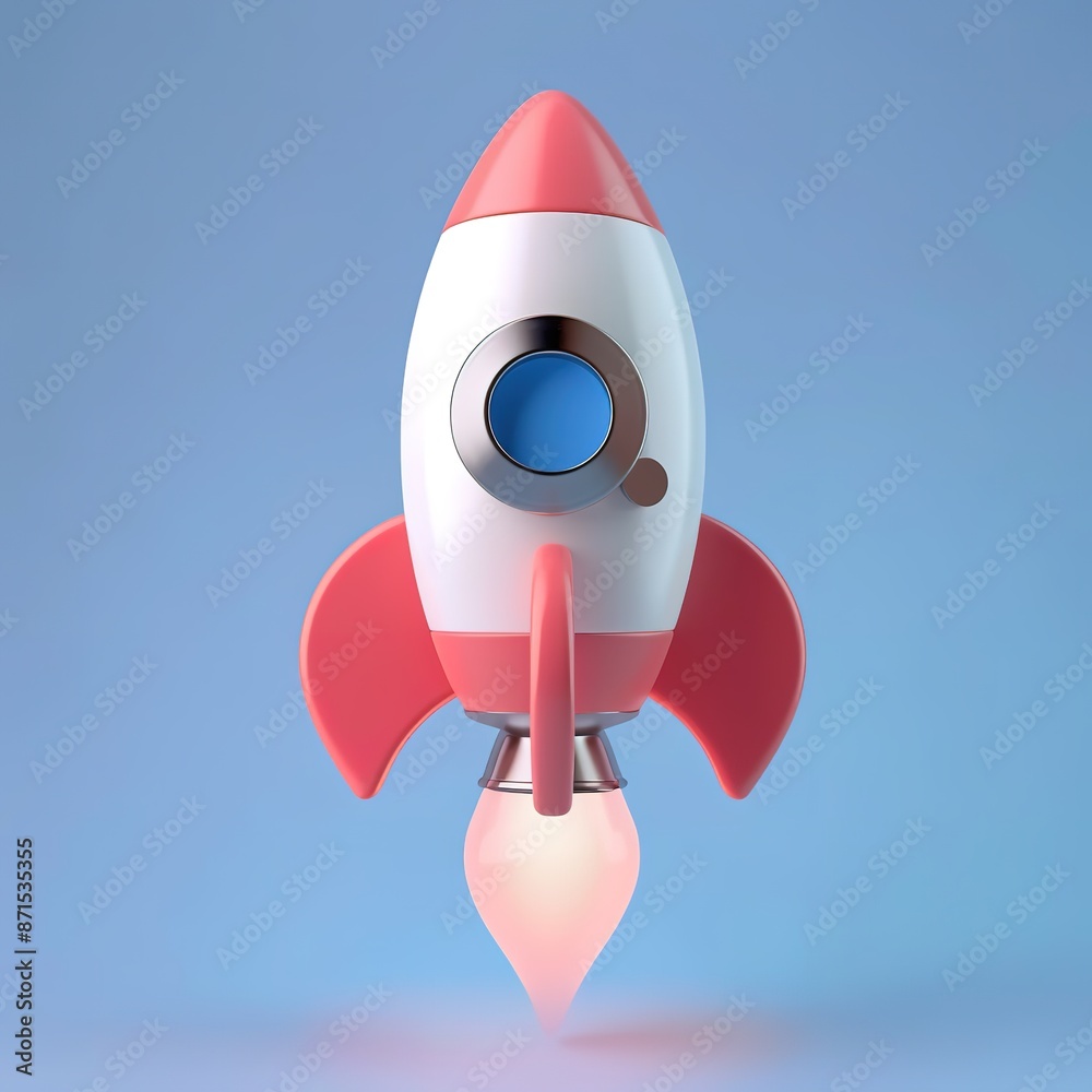 Cartoon rocket launching with blue and pink tones Cartoon rocket launching with blue and pink tones