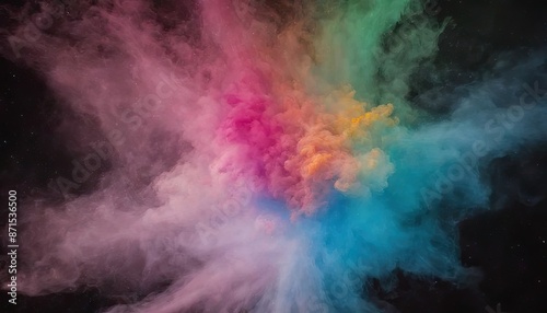 a colorful powder cloud in the dark background generative ai