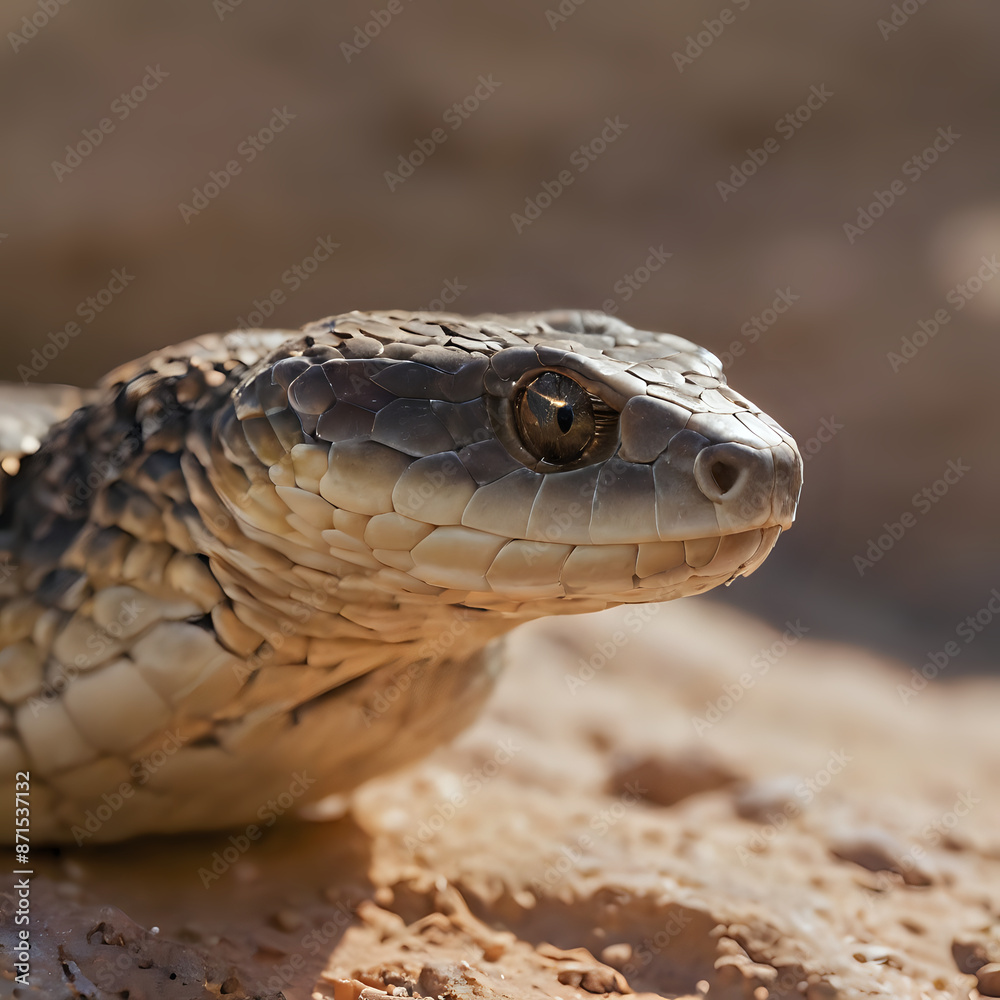 a snake with a black head and brown eyes on a sandy surface a snake with a black head and brown eyes on a sandy surface