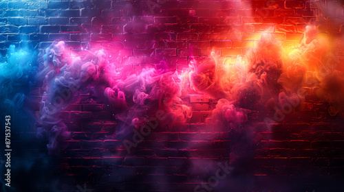 illustration colorful fire on the wall brick