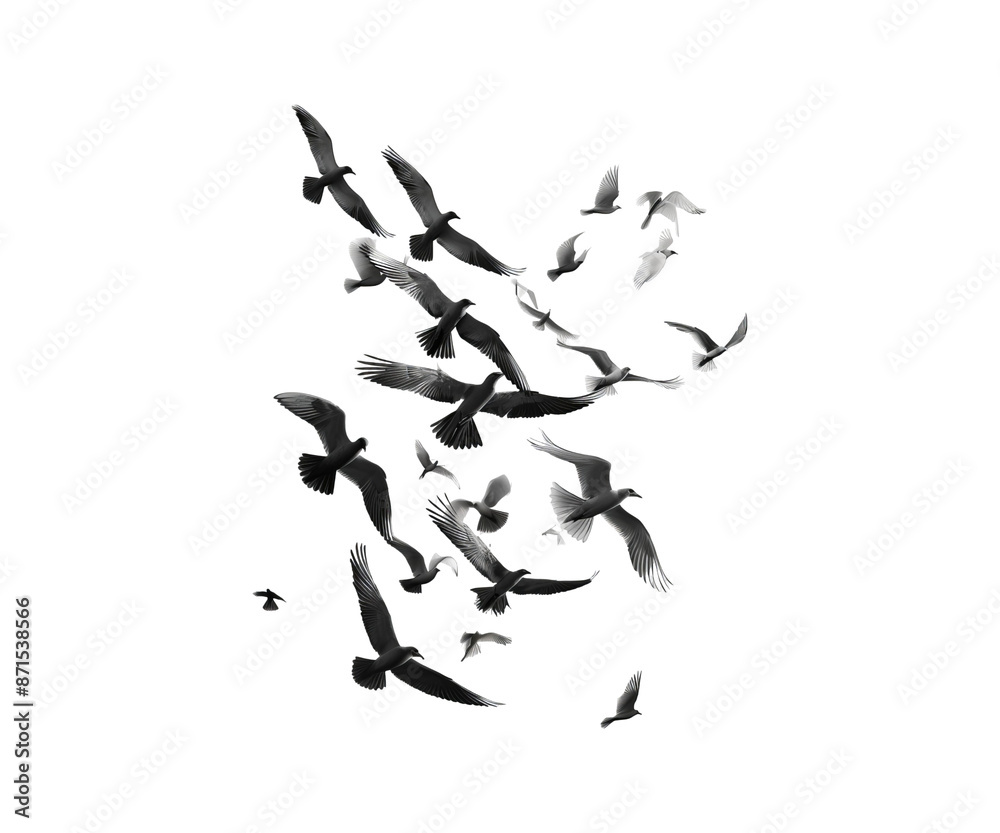 Fototapeta premium Silhouette of a flying bird against a black and white background