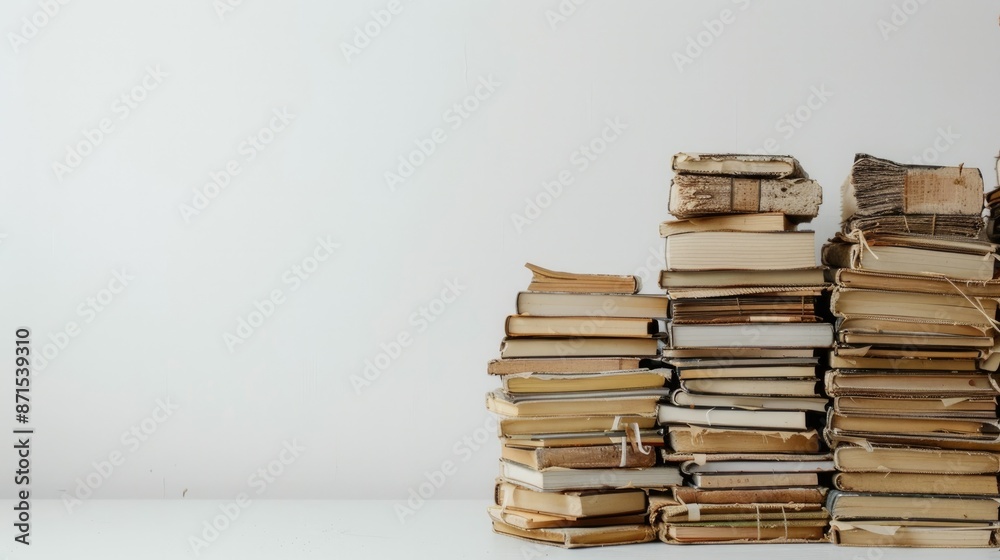 Photo of Books stacked together on white background, Generative AI Photo of Books stacked together on white background, Generative AI