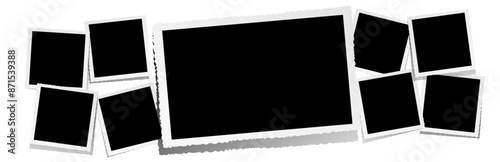 Row of eight square and one horizontal empty photo frames