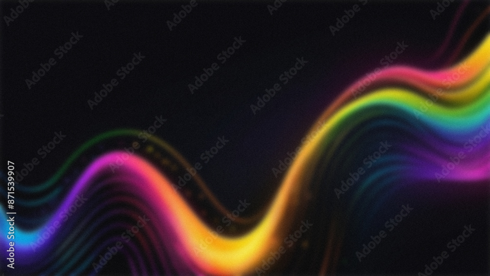 Fototapeta premium Blur and noise background with shiny rainbow wave lines isolated dark background