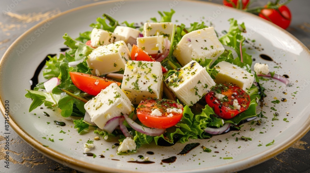 French cuisine. Salad of four kinds of cheese. French cuisine. Salad of four kinds of cheese.