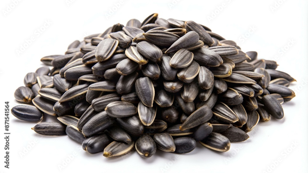 Close-up of delicious sunflower black seeds, isolated on white background Close-up of delicious sunflower black seeds, isolated on white background