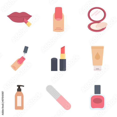 Make-up and cosmetic icon set. Skin care and makeup. Cosmetics and hygiene products.