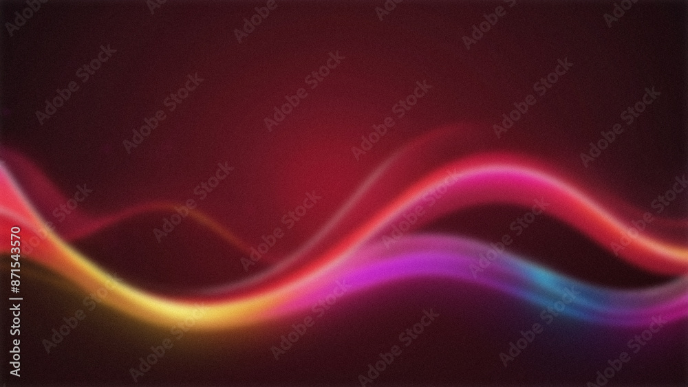 Blur and noise background with shiny rainbow wave lines isolated dark red background
