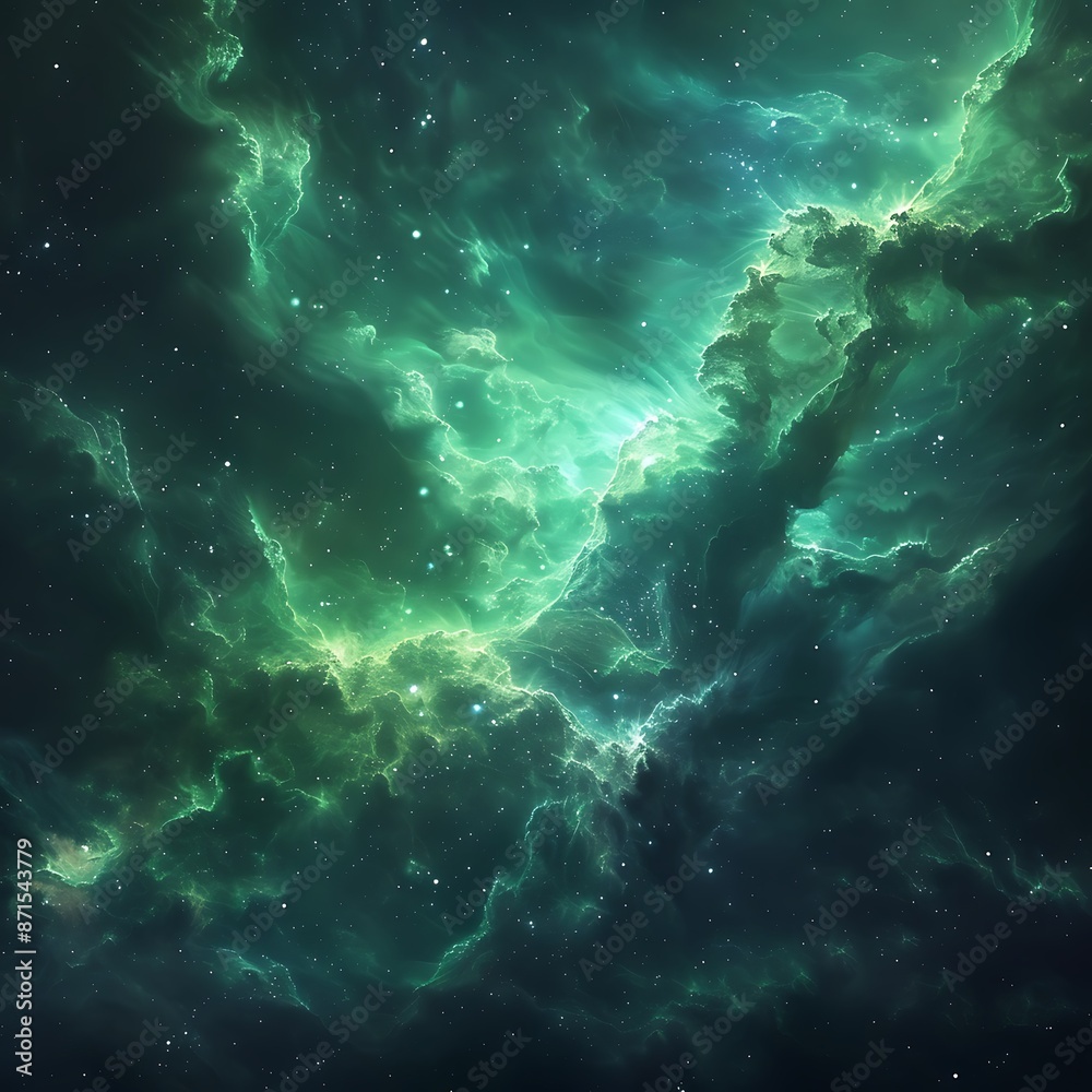green nebula, space background, green, stars, green light, green nebule