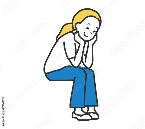 笑顔で座っている女性のイラスト
