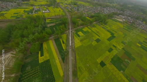 An Aerial FPV Drone Shot of a train in Nehama Pulwama at Kashmir in India
 photo