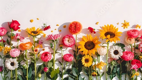 Summer flowers on white background