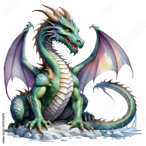 Watercolor clip art  a dragon on a white isolated background
