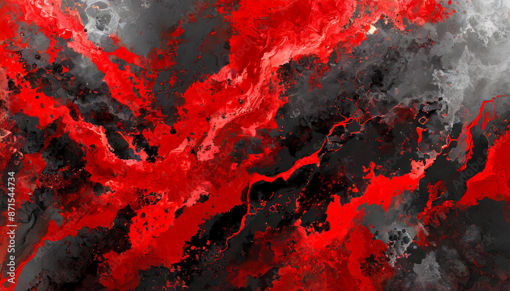 red black marble abstract background with splashes of swirls and stains of ink paint, banner wallpaper with space for copy