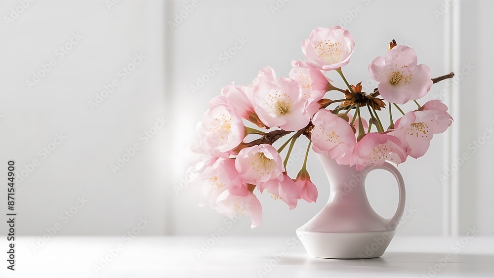 Cherry flowers in vase on white background Cherry flowers in vase on white background