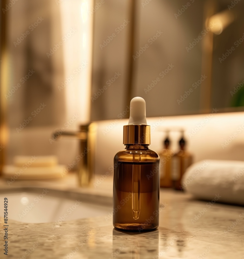 Matte Brown Serum in a Zen Bathroom