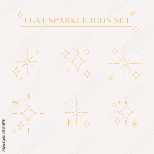 Cute flat simple minimal line illustration set of sparkle twinkle star icon elements. Manga cartoon style. For scrapbooking, graphic, social media, decoration