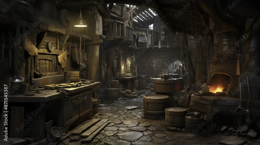 rustic, blacksmiths, workshop, small village, handmade, traditional Fantasy RPG character rustic, blacksmiths, workshop, small village, handmade, traditional Fantasy RPG character