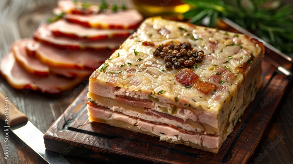 French cuisine. Pork pate with bacon and ham. French cuisine. Pork pate with bacon and ham.
