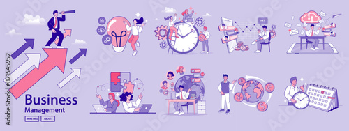 Financing business activities. Set of people in various activities of online business.