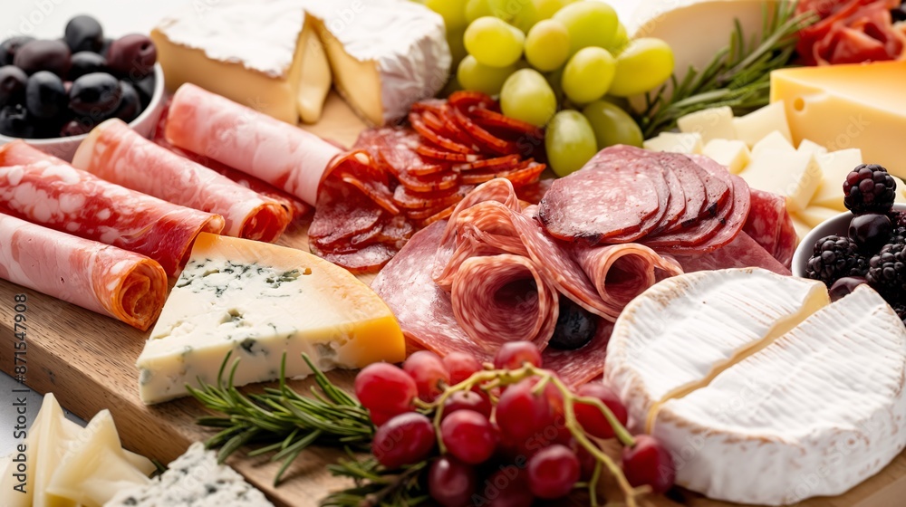 A delicious assortment of cheeses, meats, and fruits on a charcuterie board, perfect for gourmet gatherings and elegant appetizers. A delicious assortment of cheeses, meats, and fruits on a charcuterie board, perfect for gourmet gatherings and elegant appetizers.
