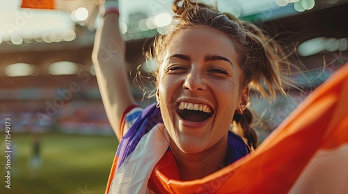 Happy football fan woman screaming while standing in the stadium © Zain Graphics