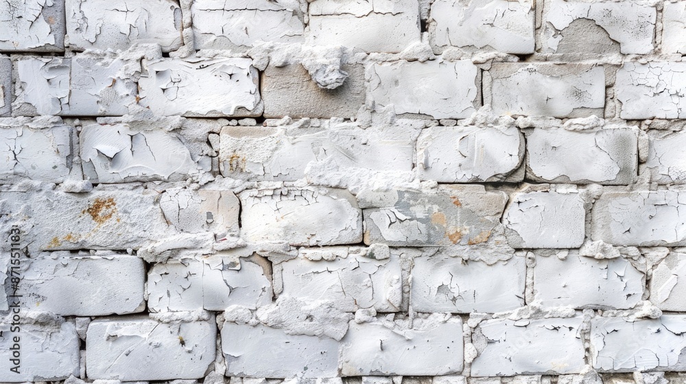 Fototapeta premium Aged white brick wall with imperfections Close up view for banners with empty area