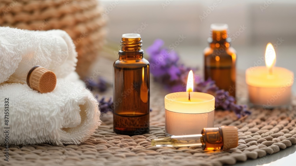 Aromatherapy session with essential oils and candles, wellness, relaxation and sensory delight