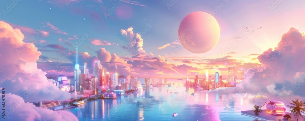 Obraz premium Digital artist creating a futuristic cityscape, art, tech inspiration and boundless imagination