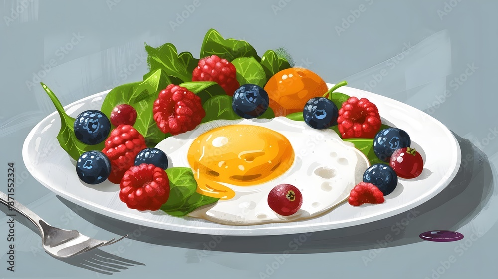 Breakfast egg with leaves and berries. Breakfast egg with leaves and berries.