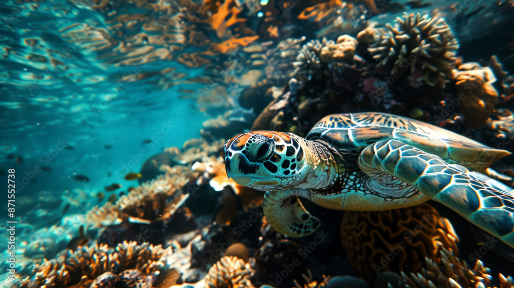closeup turtle on the coral reef closeup turtle on the coral reef