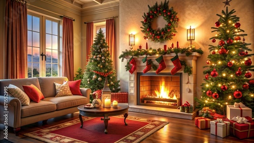 Christmas Living Room. Perfect for: Holiday designs, festive themes, warmth, joy, celebration