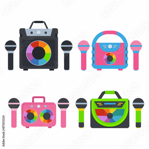 Karaoke machines vector cartoon set isolated on a white background.