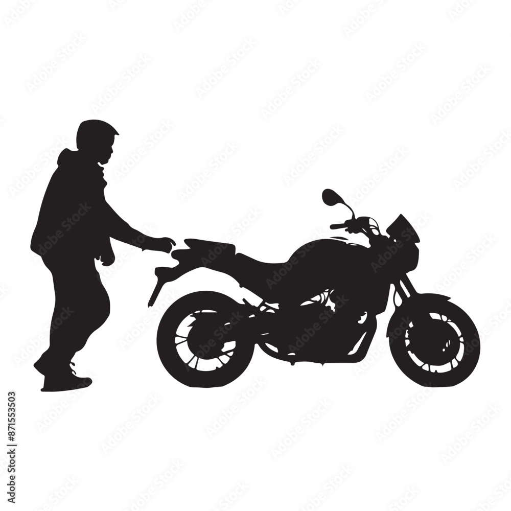 Fototapeta premium Man riding a motorcycle silhouette white background 