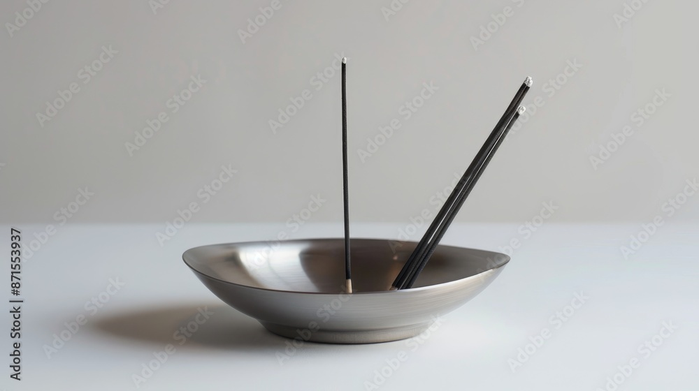 Large stainless steel incense holder on white background blank space Large stainless steel incense holder on white background blank space
